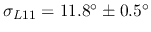 $\sigma_{L11} = 11.8^\circ \pm 0.5^\circ$