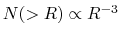 $N(>R) \propto R^{-3}$