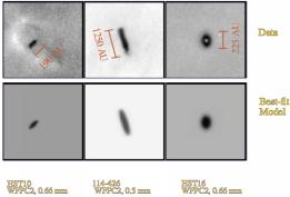 Data vs. best-fit models for three Orion disks, HST WFPC2 Ha images